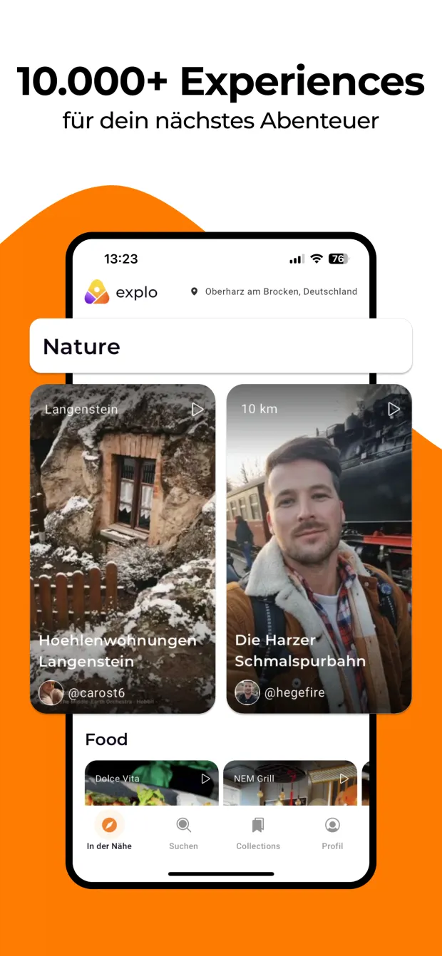 10.000+ Experiences für dein nächstes Abenteuer — der Feed nach Kategorien, Nature und Food