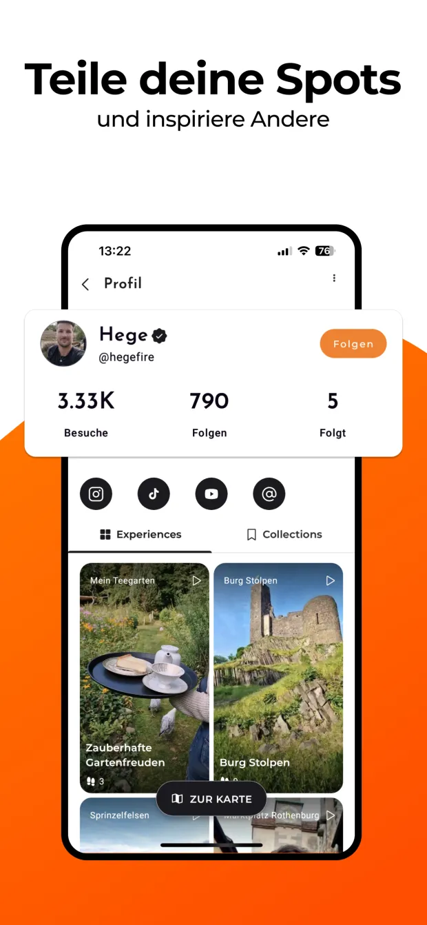 Teile deine Spots und inspiriere Andere — Creator-Profil mit Besuchen und Followern